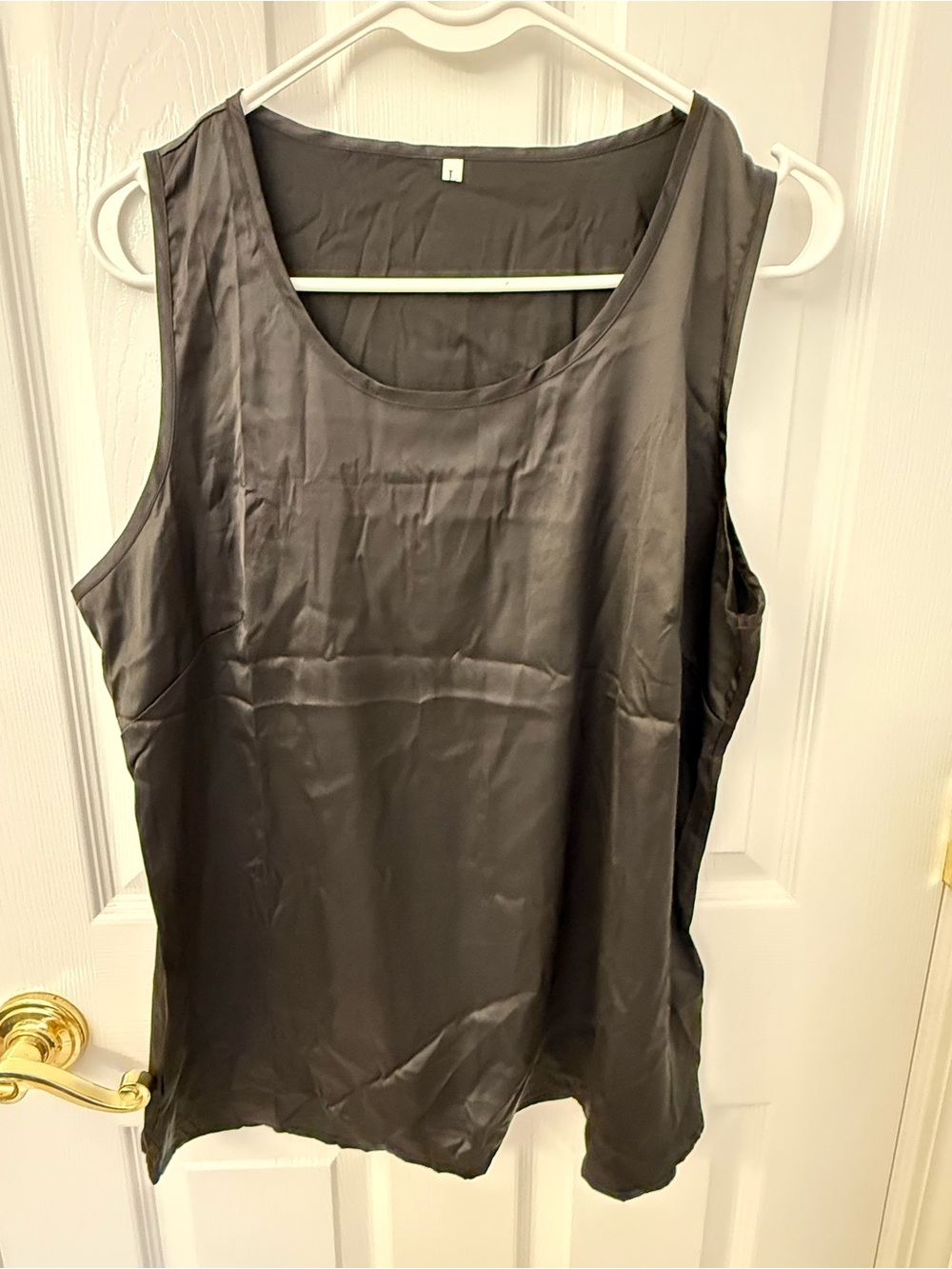 Women's Black Satin Scoop Neck Tank Top